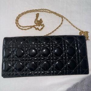 Christian Dior Lady Dior Cannage Patent Leather Long Wallet